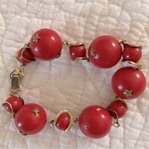 Vintage Red Beads Gold Tone Bracelet